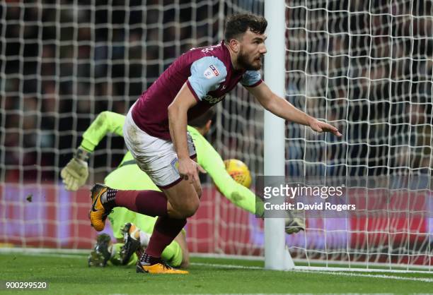 Robert Snodgrass of Aston Villa celebrates after scoring their second goal during the Sky Bet Championship match between Aston Villa and Bristol City...
