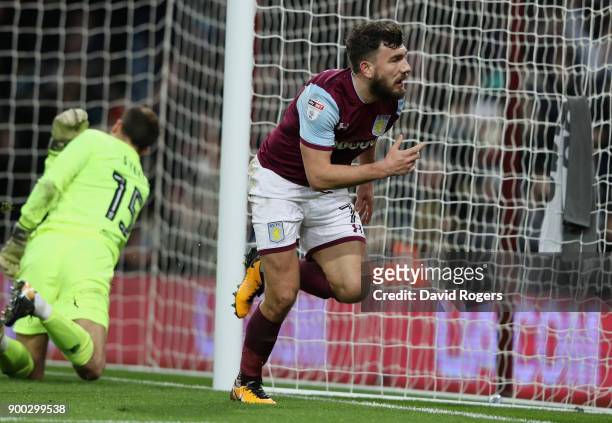 Robert Snodgrass of Aston Villa celebrates after scoring their second goal during the Sky Bet Championship match between Aston Villa and Bristol City...