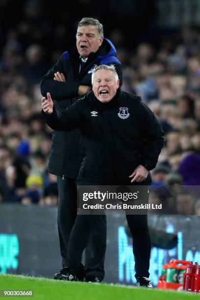 Sammy Lee, Assistant Manager of Everton shouts from the sideline during the Premier League match between Everton and Manchester United at Goodison...