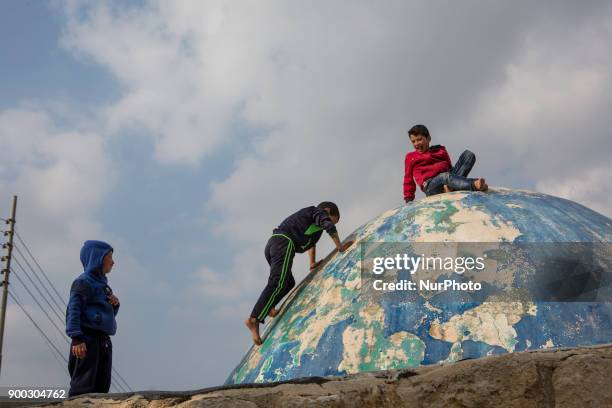 Palestinian children playing in the West Bank village of Nabi Saleh outside of Ramallah, where last month 16-year-old girl Ahed Tamimi was arrested...