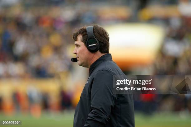 Head coach Will Muschamp of the South Carolina Gamecocks looks on from the sidelines during the first quarter of the Outback Bowl NCAA college...