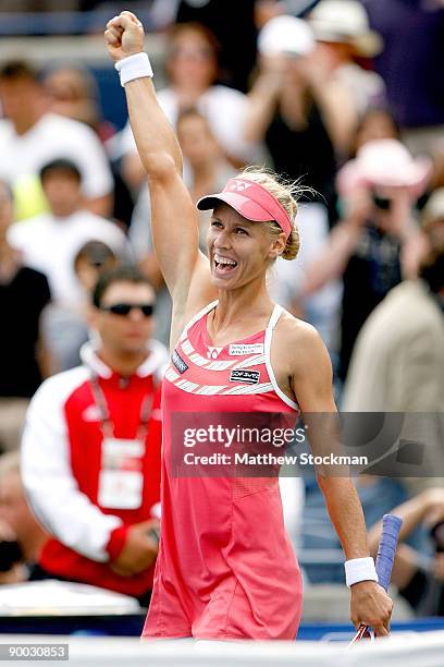 Elena Dementieva of Russia celebrates her win over Maria Sharapova of Russia during the final of the Rogers Cup at the Rexall Center on August 23,...