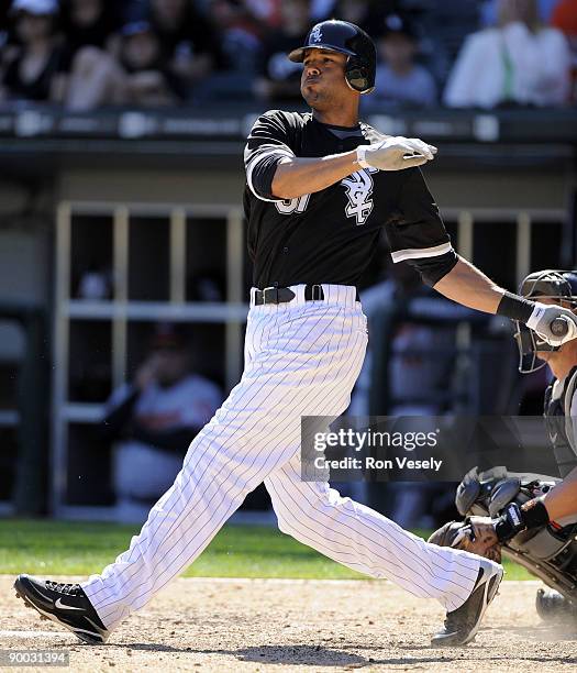 Alex Rios of the Chicago White Sox bats against the Baltimore Orioles on August 23, 2009 at U.S. Cellular Field in Chicago, Illinois. The Orioles...