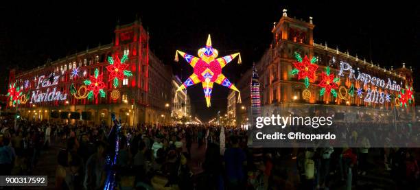 mexico city christmas street decorations - zocalo mexico city stock pictures, royalty-free photos & images