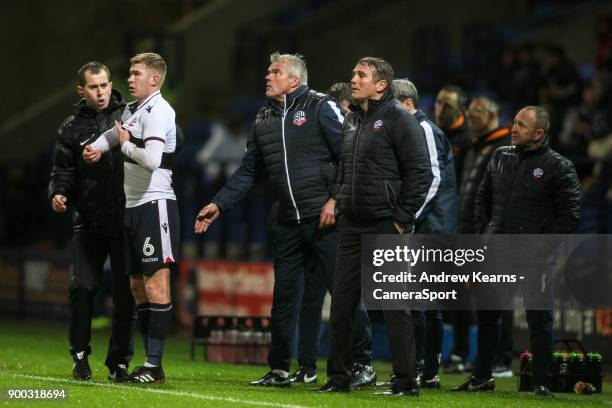 Bolton Wanderers' manager Phil Parkinson shows his concern after an injury to Bolton Wanderers' Josh Vela during the Sky Bet Championship match...