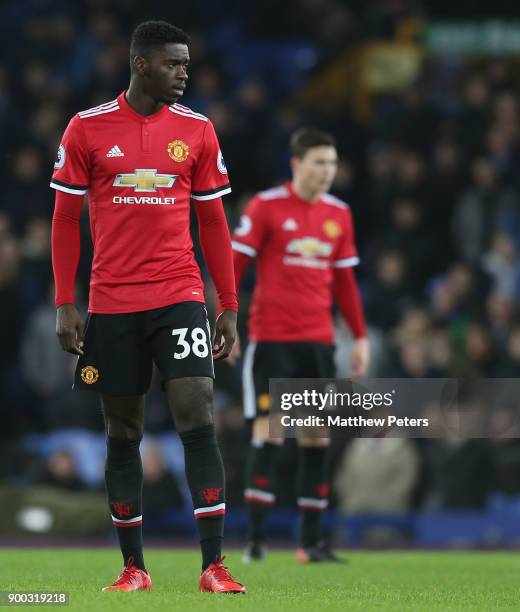 Axel Tuanzebe of Manchester United in action during the Premier League match between Everton and Manchester United at Goodison Park on January 1,...