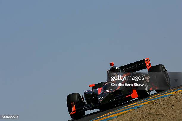Robert Doornbos drives the HVM Racing Dallara Honda during the IRL IndyCar Series Indy Grand Prix of Sonoma at the Infineon Raceway on August 23,...