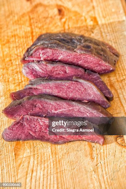 minke whale meat (balaenoptera acutorostrata), reine, lofoten, norway - minke whale stock pictures, royalty-free photos & images