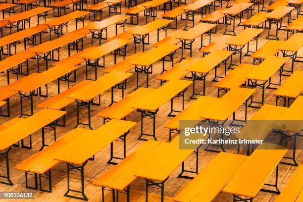 beer tables in marquee, beer fest, theresienwiese, munich, upper bavaria, bavaria, germany - beer hall - fotografias e filmes do acervo