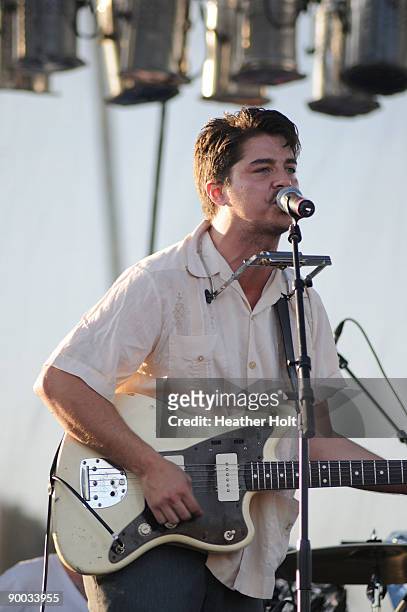 Matthew Vasquez plays with The Delta Spirit on the Bates Stage at the 29th Annual Sunset Junction Street Fair on August 22, 2009 in Los Angeles,...