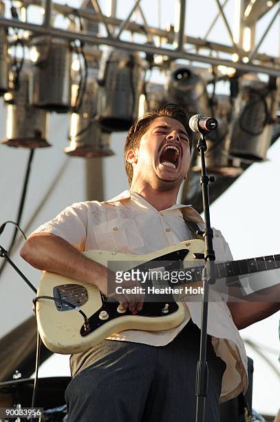 Matthew Vasquez plays with The Delta Spirit on the Bates Stage at the 29th Annual Sunset Junction Street Fair on August 22, 2009 in Los Angeles,...