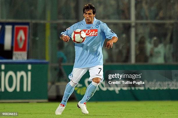 Ivan Lavezzi of Napoli in action during the Serie A match between US Citta di Palermo and SSC Napoli at Stadio Renzo Barbera on August 23, 2009 in...