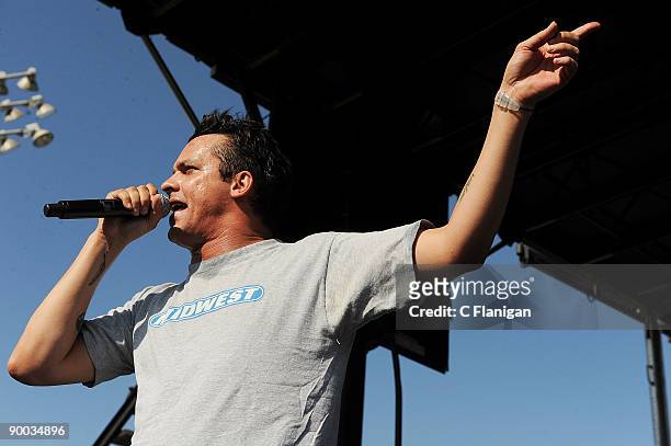 Vocalist Sean Daley of Atmosphere performs during the 2009 Epicenter Festival at the Fairplex on August 22, 2009 in Pomona, California.
