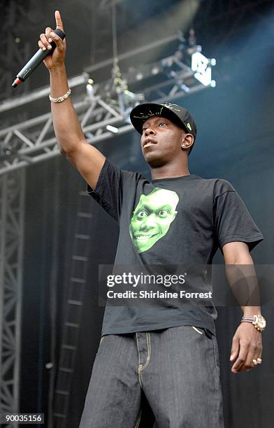 Dizzee Rascal performs at Day 2 of the V Festival at Weston Park on August 23, 2009 in Stafford, England.