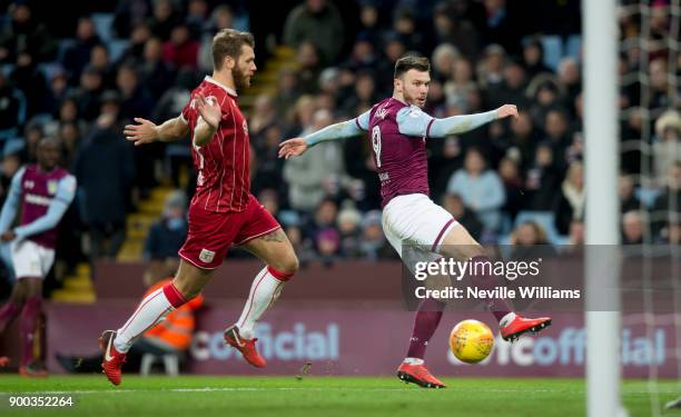 Scott Hogan of Aston Villa during the Sky Bet Championship match between Aston Villa and Bristol City at Villa Park on January 01, 2018 in...