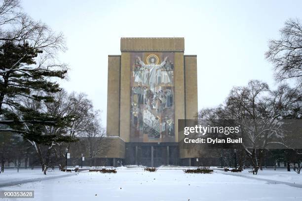 General view of "The Word of Life" or "Touchdown Jesus" mural before the game between the Notre Dame Fighting Irish and Georgia Tech Yellow Jackets...