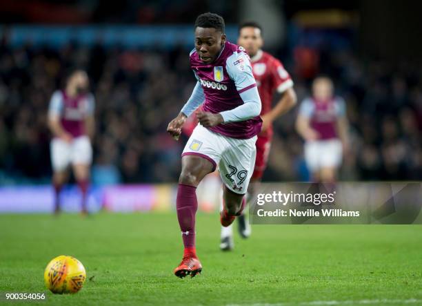 Rushian Hepburn-Murphy of Aston Villa during the Sky Bet Championship match between Aston Villa and Bristol City at Villa Park on January 01, 2018 in...