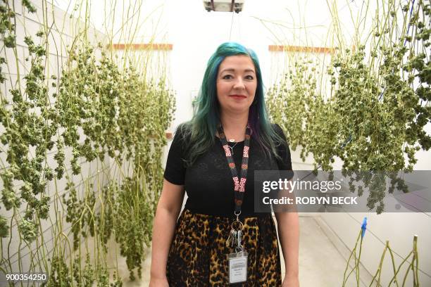 Green Pearl Organics dispensary owner Nicole Salisbury poses in the drying room at the Green Pearl Organics dispensary on the first day of legal...