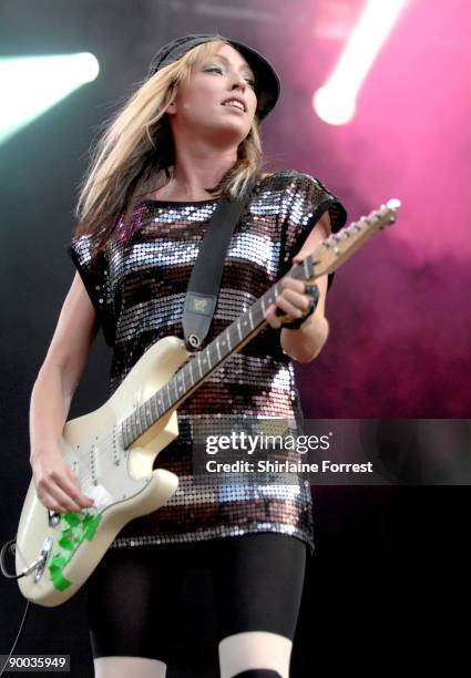Katie White of The Ting Tings perform at Day 2 of the V Festival at Weston Park on August 23, 2009 in Stafford, England.