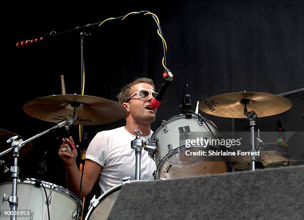 Jules De Martino of The Ting Tings perform at Day 2 of the V Festival at Weston Park on August 23, 2009 in Stafford, England.