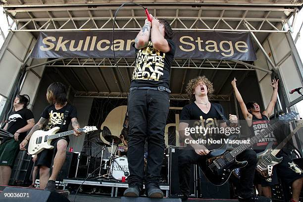 Nick Barham of Attack Attack performs at the Vans Warped Tour at The Home Depot Center on August 23, 2009 in Carson, California.