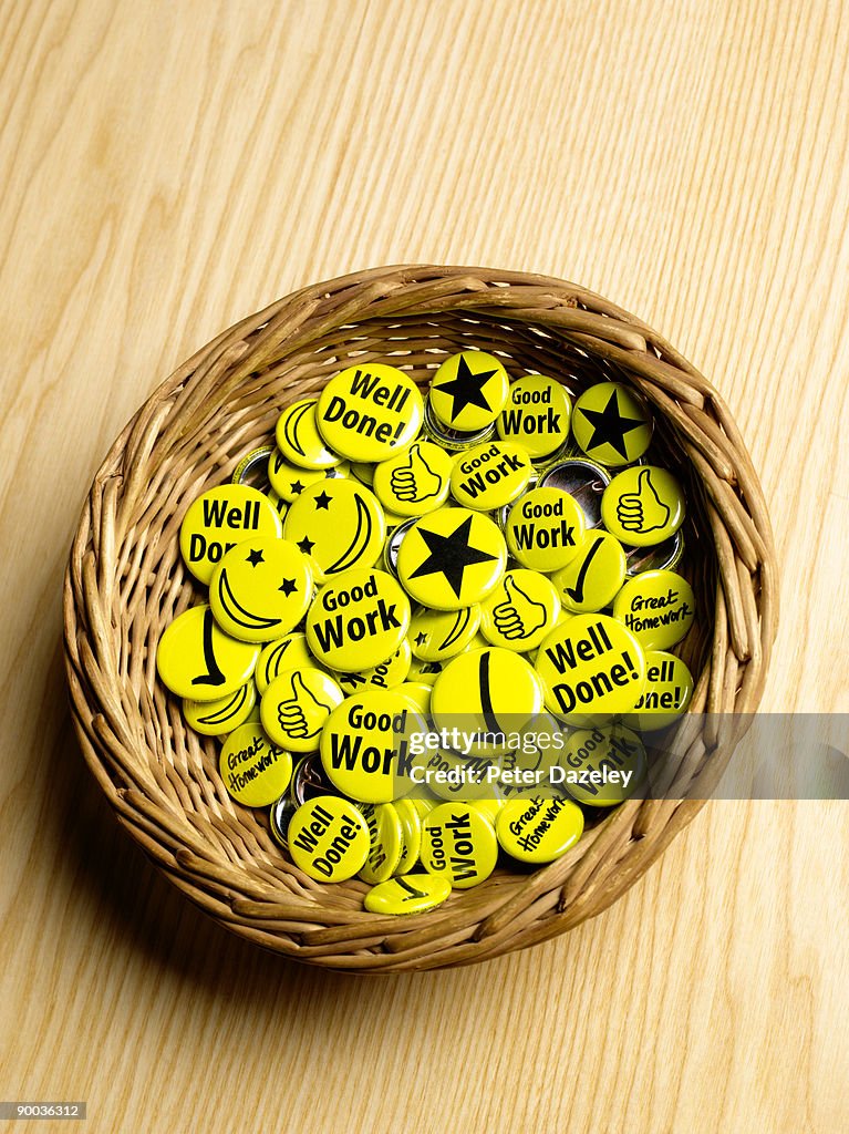 Basket of reward, motivation button badges.