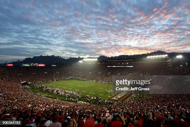 General view during the 2018 College Football Playoff Semifinal Game between the Georgia Bulldogs and Oklahoma Sooners at the Rose Bowl Game...