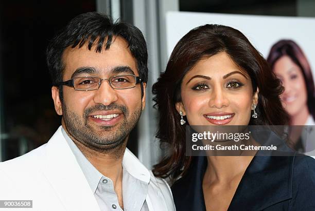 Shilpa Shetty and fiance Raj Kundra attend a photocall to launch a new product at The Tiffinbites Restaurant