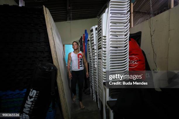 Brazilian UFC flyweight fighter Priscila "Pedrita" Cachoeira in her morning routine before another day of training at School of Lutas Niteroi on...