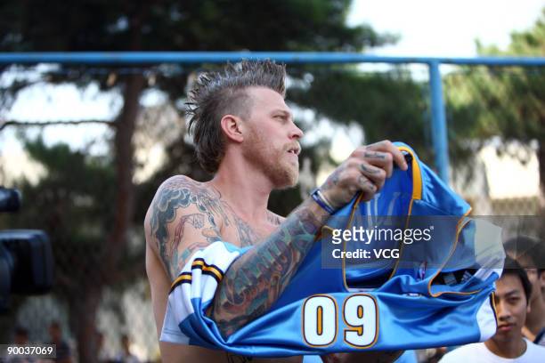 Player Chris Andersen of the Denver Nuggets attends training camp at China Agricultural University on August 22, 2009 in Beijing, China.