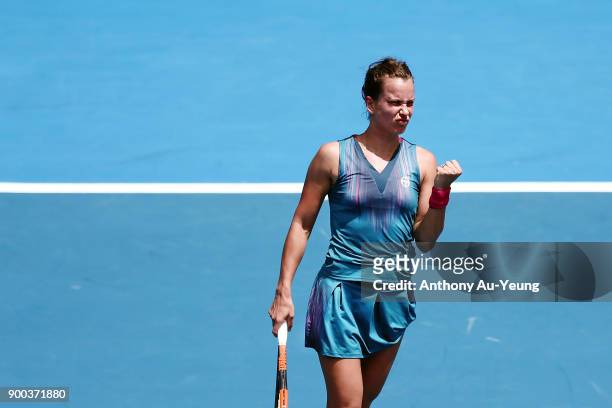 Barbora Strycova of Czech Republic celebrates a point in her first round match against Sara Errani of Italy during day two of the ASB Women's Classic...