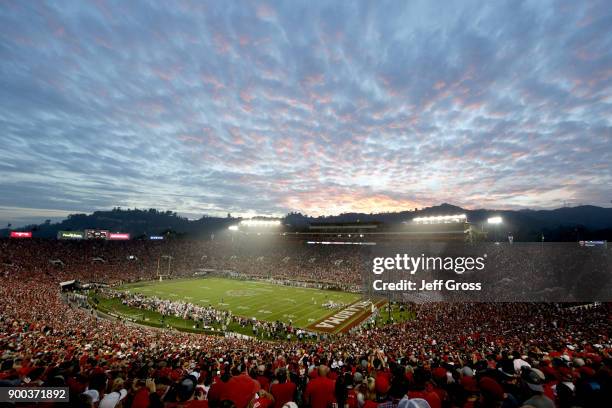 General view during the 2018 College Football Playoff Semifinal Game between the Georgia Bulldogs and Oklahoma Sooners at the Rose Bowl Game...