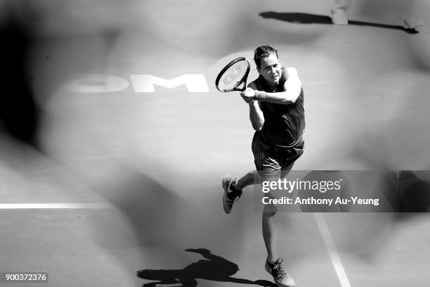 Barbora Strycova of Czech Republic plays a shot in her first round match against Sara Errani of Italy during day two of the ASB Women's Classic at...