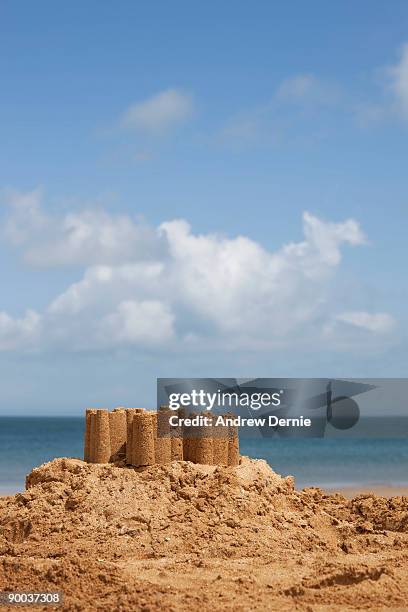 sandcastle on the beach, summer fun  - andrew dernie stock-fotos und bilder