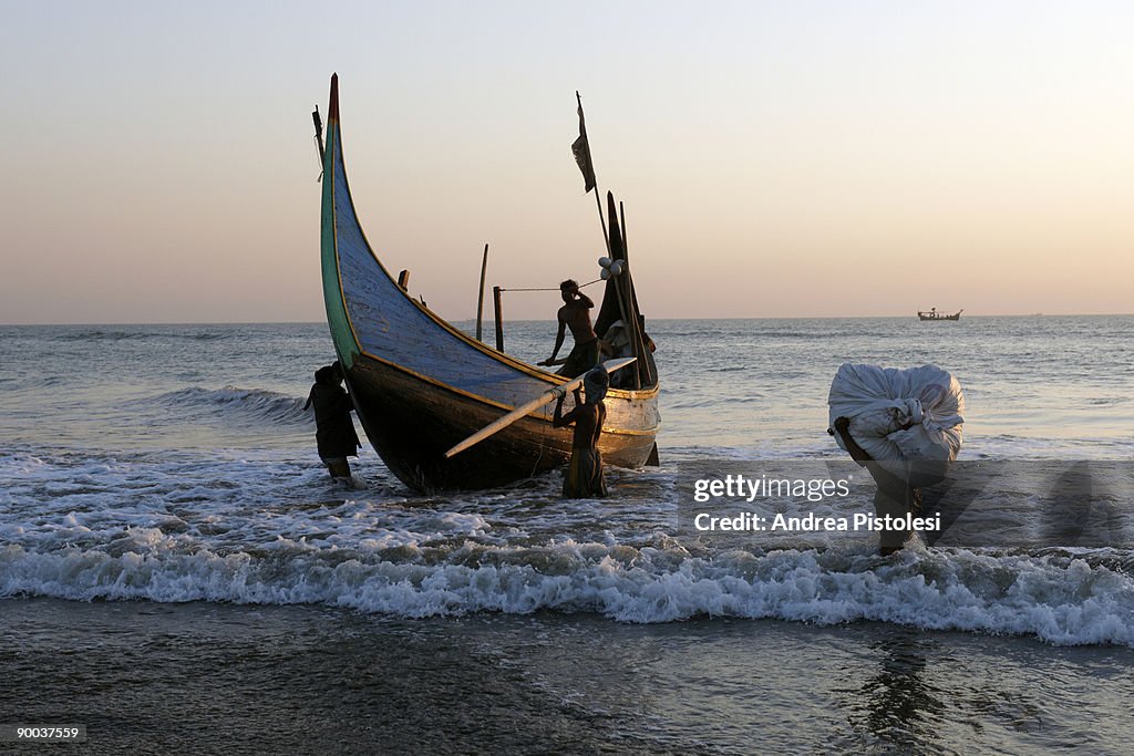 Fishing boat on Cox's Bazar beach, Bangladesh