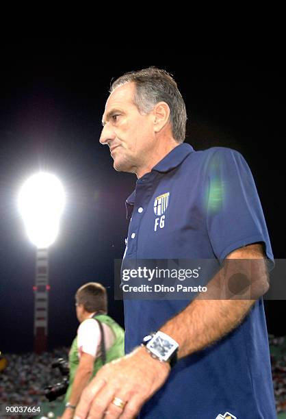 Francesco Guidolin head coach of Parma during the Serie A match between Udinese Calcio and Parma FC at the Friuli Stadium on August 23, 2009 in...