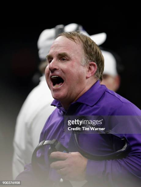 Head coach Gary Patterson of the TCU Horned Frogs reacts on the sideline during the second half of the Valero Alamo Bowl against the Stanford...