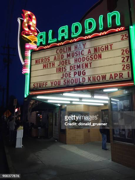 historic aladdin theater - portland neon sign stock pictures, royalty-free photos & images