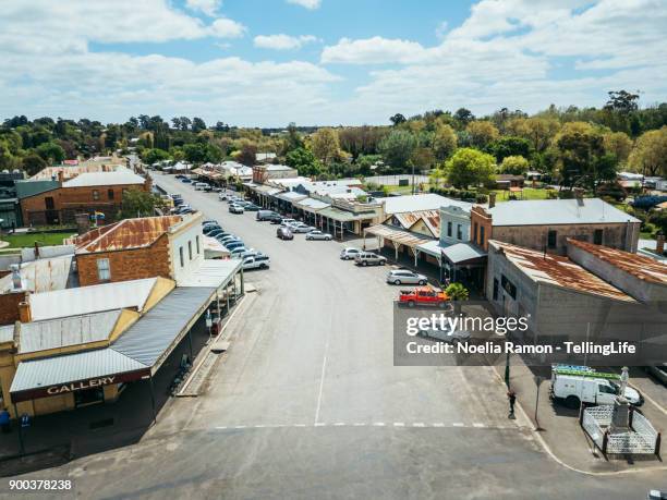 aerial view of a small rural town in rural victoria, australia - town australia bildbanksfoton och bilder