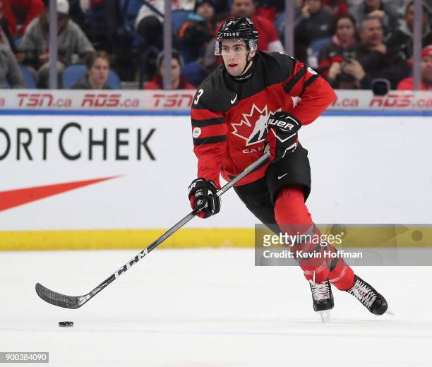 Conor Timmins of Canada during the first period against Finland during the 2018 IIHF World Junior Championship at KeyBank Center on December 26, 2017...