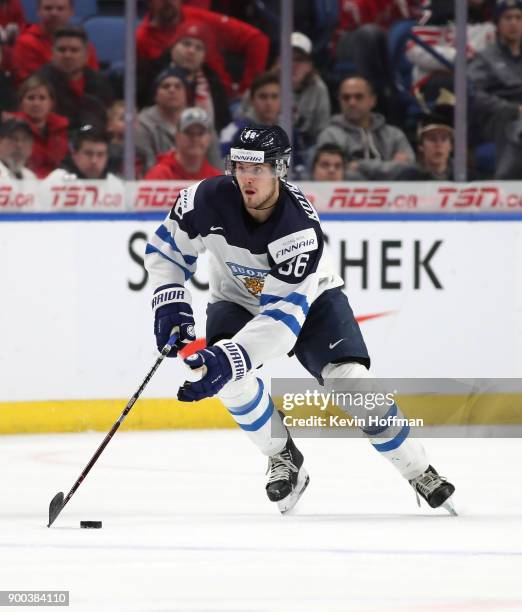 Kasper Kotkansalo of Finland during the second period against Canada during the 2018 IIHF World Junior Championship at KeyBank Center on December 26,...