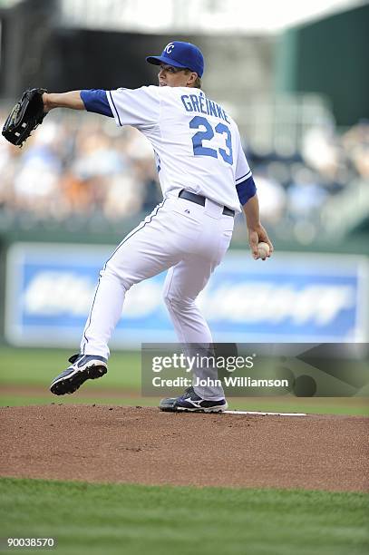 Zack Greinke of the Kansas City Royals pitches during the game against the Tampa Bay Rays at Kauffman Stadium in Kansas City, Missouri on Saturday,...