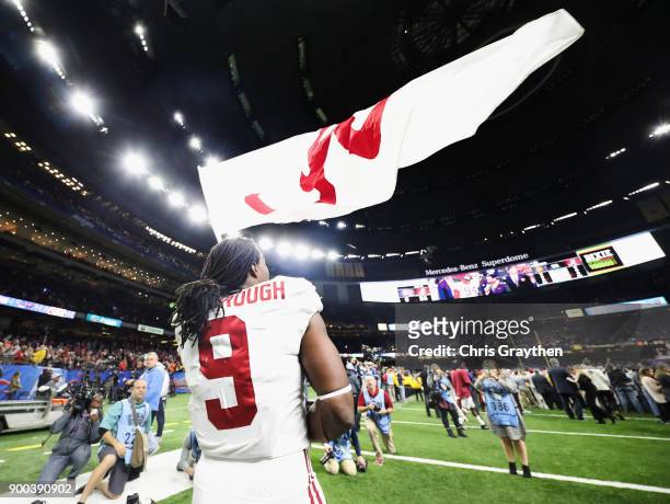 Bo Scarbrough of the Alabama Crimson Tide celebrates after the AllState Sugar Bowl against the Clemson Tigers at the Mercedes-Benz Superdome on...
