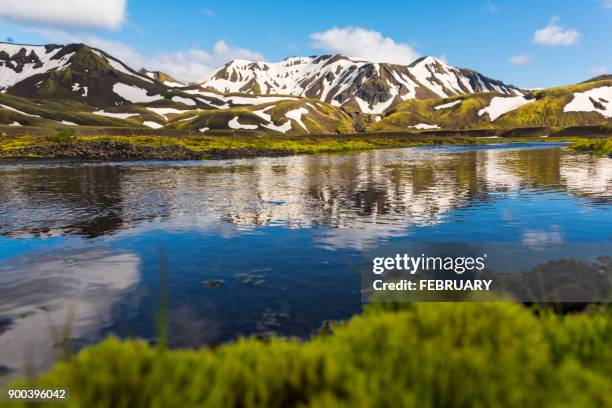 landscape of landmannalaugar - markierung für tiere stock-fotos und bilder