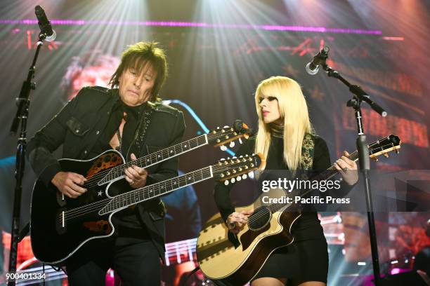 Musician Richie Sambora and Orianthi perform at America Salutes You and Wall Street Rocks Presents Guitar Legends For Heroes at Terminal.