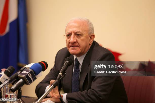 The President of the Campania Region Hon. Vincenzo De Luca holds press conference at Palazzo Santa Lucia the end of year conference to explain to the...