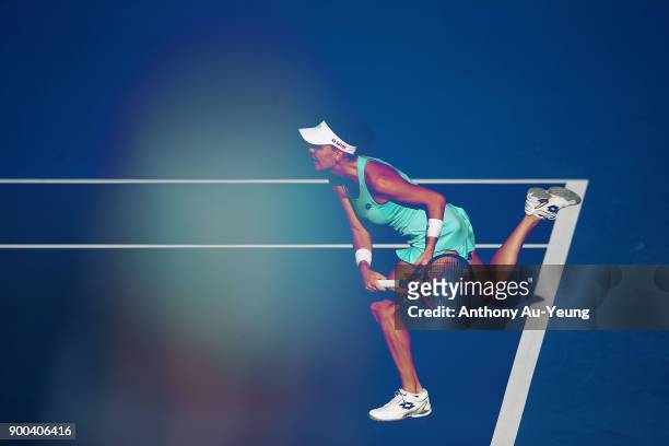 Agnieszka Radwanska of Poland serves in her first round match against Beatriz Haddad Maia of Brazil during day two of the ASB Women's Classic at ASB...