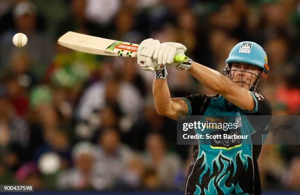 Chris Lynn of the Heat bats during the Big Bash League match between the Melbourne Stars and the Brisbane Heat at Melbourne Cricket Ground on January...