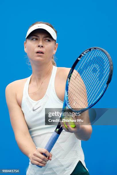 Maria Sharapova of Russia in action during the match against Mihaela Buzarnescu of Romania during Day 2 of 2018 WTA Shenzhen Open at Longgang...