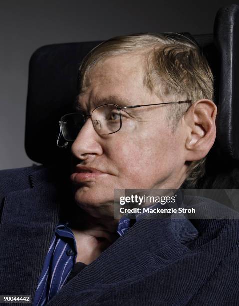 Theoretical physicist and author Stephen Hawking poses for a portrait session for Discover Magazine.